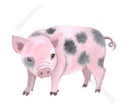 Watercolor cute pig on a white background.