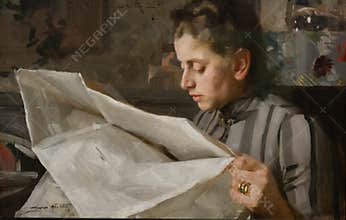 Emma reading, 1887 painting by Anders Zorn