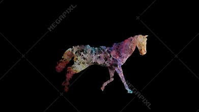 Horse made of celestial stars running, seamless loop, Alpha Channel