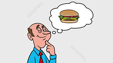 Man thinking about a Hamburger - 4k Animation with Alpha Channel, no background