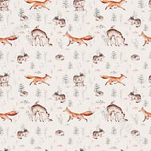 Watercolor Woodland animal Scandinavian seamless pattern. Fabric wallpaper background with Owl, hedgehog, fox and