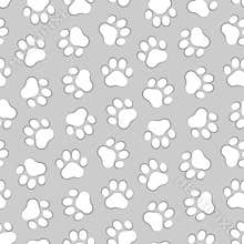 Cute pet prints seamless pattern. Paw background for pets, dog or cat. Foot puppy. Black silhouette shape paw. Footprint pet. Anim