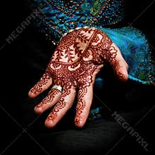 Henna, mehendi on a bride's hand - fun square