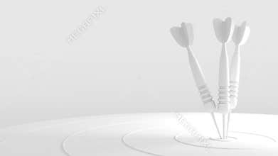 Three darts are thrown at the center of the dartboard. Winning Concept. Loopable footage. 3D Rendering.