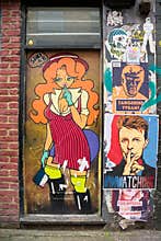 Street art featuring David Bowie & Donald Trump