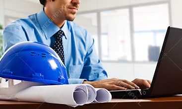 Engineer using laptop