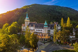 Lillafured, Hungary - Aerial view of the famous Lillafured Castle in the mountains of Bukk near Miskolc on a sunny summer morning