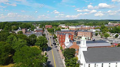 Westborough historic town center aerial view, Massachusetts, USA