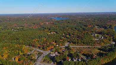 Merrimack River aerial view in Tyngsborough, Massachusetts MA, USA