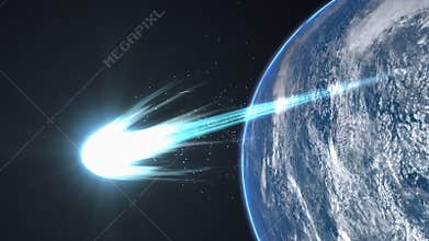 Artist rendering, Bright comet flyby Earth.