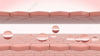Drop of serum pass through the skin cell layer and skin cells then turns into a healthy skin.skin care concept.3d render.