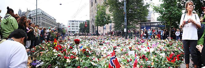 Flowers outside church in Oslo after terror