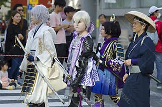 Cosplayers celebrate anime figures, Japan