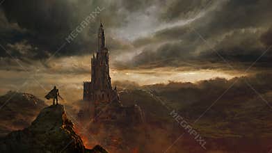 Beautiful fantasy castle landscape - digital illustration