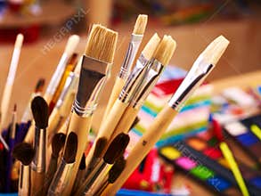 Close up of art supplies.