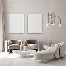 Mock up poster frame in modern interior background living room Art Deco style 3D render