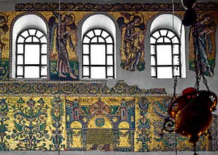 Ancient Byzantine mosaics in Bethlehem temple.