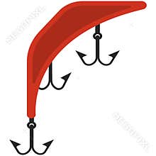 Red bait vector fish lure with hook on white
