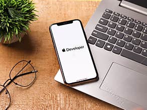 Assam, india - March 30, 2021 : Apple Developer logo on phone screen stock image.