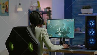 Professional eSport gamer putting headset before playing