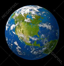 Earth planet featuring North america on black