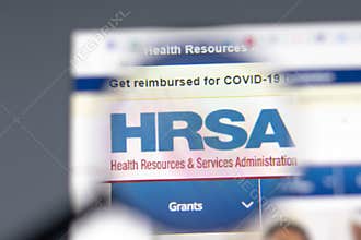 New York, USA - 15 February 2021: HRSA Health Resources Services Administration website in browser with company logo, Illustrative