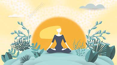 Loop yoga animation. Spiritual therapy for body and mind with yoga harmony. Wellness and health in nature. Mentally calm
