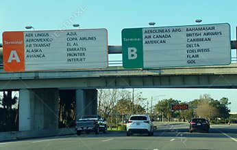 Orlando, Florida, U.S - February 16, 2021 - The terminal signs for flight`s departure at the airport