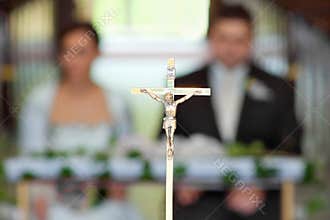 Newlyweds at the wedding ceremony in church