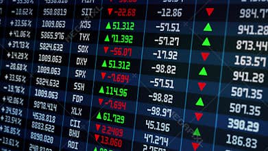 Stock market graph table on screen. Ticker on monitor screen Loop Background.
