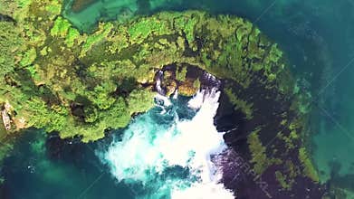 Kravice Waterfalls, Bosnia and Herzegovina, Birdseye Aerial View on Sunny Summer
