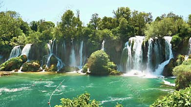 Kravice Waterfalls, Bosnia and Herzegovina. Natural Landmark on Sunny Summer Day