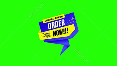Order now banner icon label stick  promotion offer green screen chroma key animation