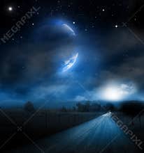 Fantasy Moon over landscape
