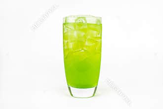 Green fresh cocktail smoothie jusice in glass with ice isolated on white. vitamin drink detox