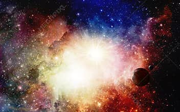 Colorful Nebulae and supernova with planets