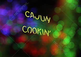 Neon Sign Cajun Food With Festive Colorful Bokeh