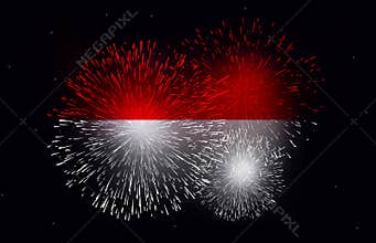 Indonesia Independence Day Wallpaper with Fireworks in the sky in night time. Modern Independence day