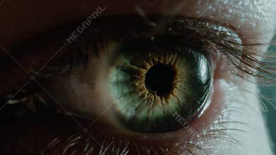 Woman with amazing colorful green eye in studio close view