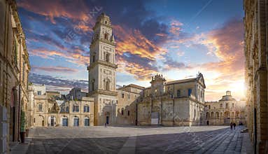 Panorama of Lecce, Puglia, Italy at sunset