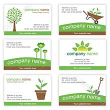 Set of six gardening and nature business cards