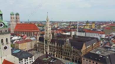 Munich Town Hall at Marien square in the historic district - aerial view
