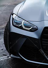 New BMW M3 G80 wrapped in black matte vinyl wrap and equipped with laser led head lights and custom wide body