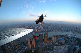 BASE jump Shanghai at sunrise