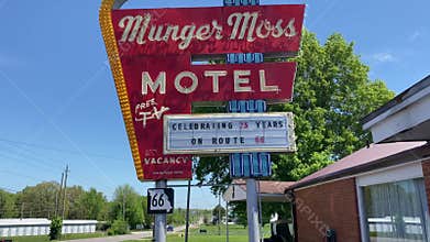 Classic neon sign for the famous Munger Moss Motel along old historic Route 66