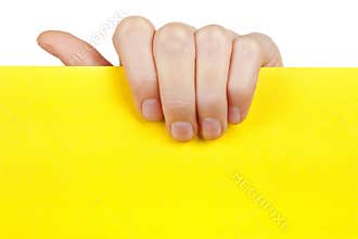 Hand holding yellow empty paper