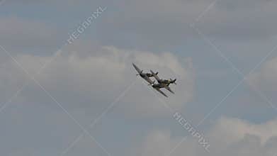 Formation of British propeller combat aircrafts of World War 2 in flight