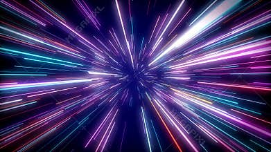 Abstract Futuristic Colorful Glowing Speed Lights Hyperspace Jump Background