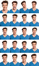 Young man face expressions composite isolated