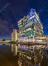 Inntel Hotel, Zaandam street center city sunset reflection